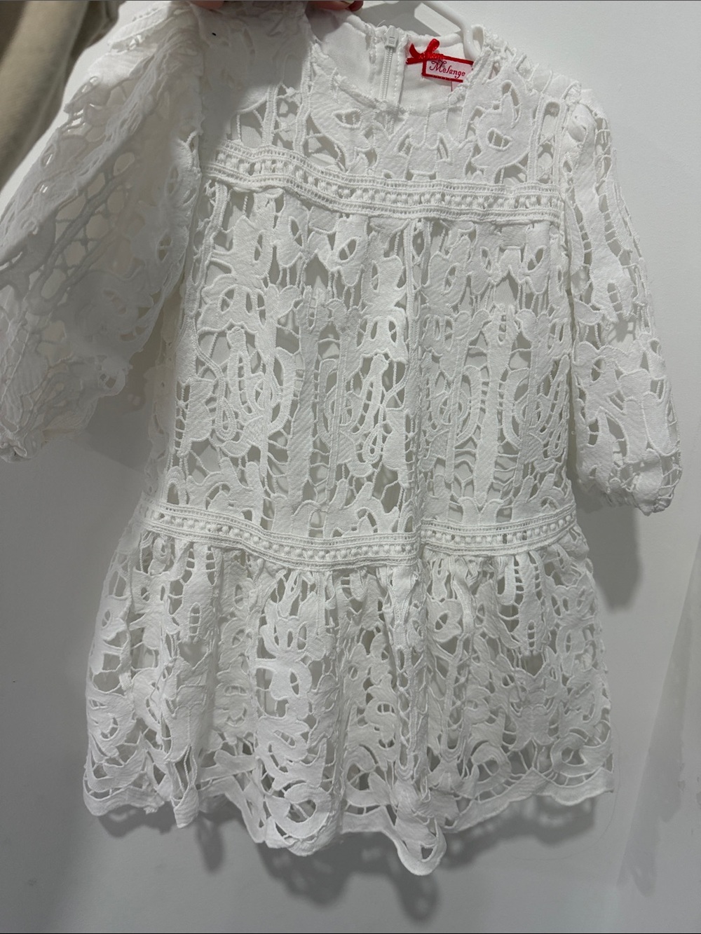 Melange White Lace Crochet Tiered Dress for Girls